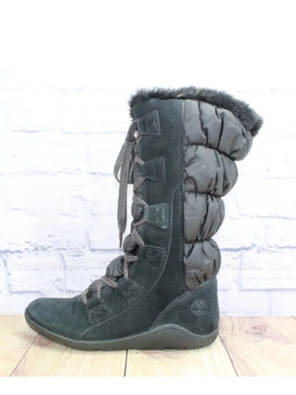 Timberland Parkin Black Puffy Lace Up Boots 12